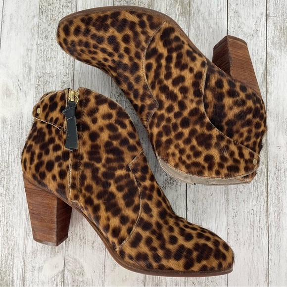 Boden Hoxton Leopard Calf Hair Ankle Boots Tan Black EU 40 - Picture 6 of 11